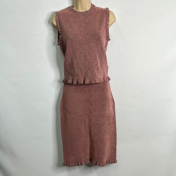 Club Monaco Italian Yarn pink Rimber ruffle flouncy top and skirt set - Picture 3 of 10